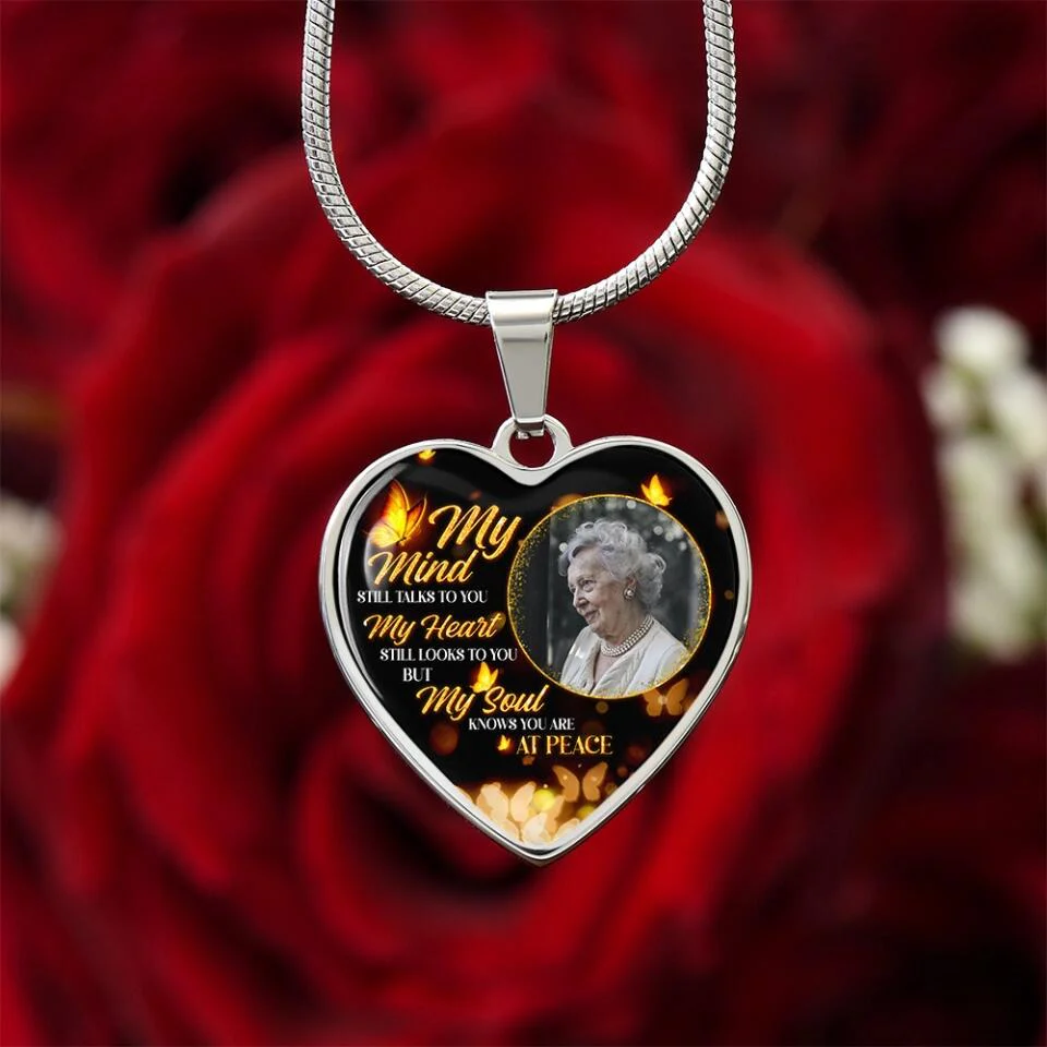 My Soul Knows You Are At Peace, Custom Photo Heart Silver Necklace, Memorial Gifts For Loss Of Familly - Image 6