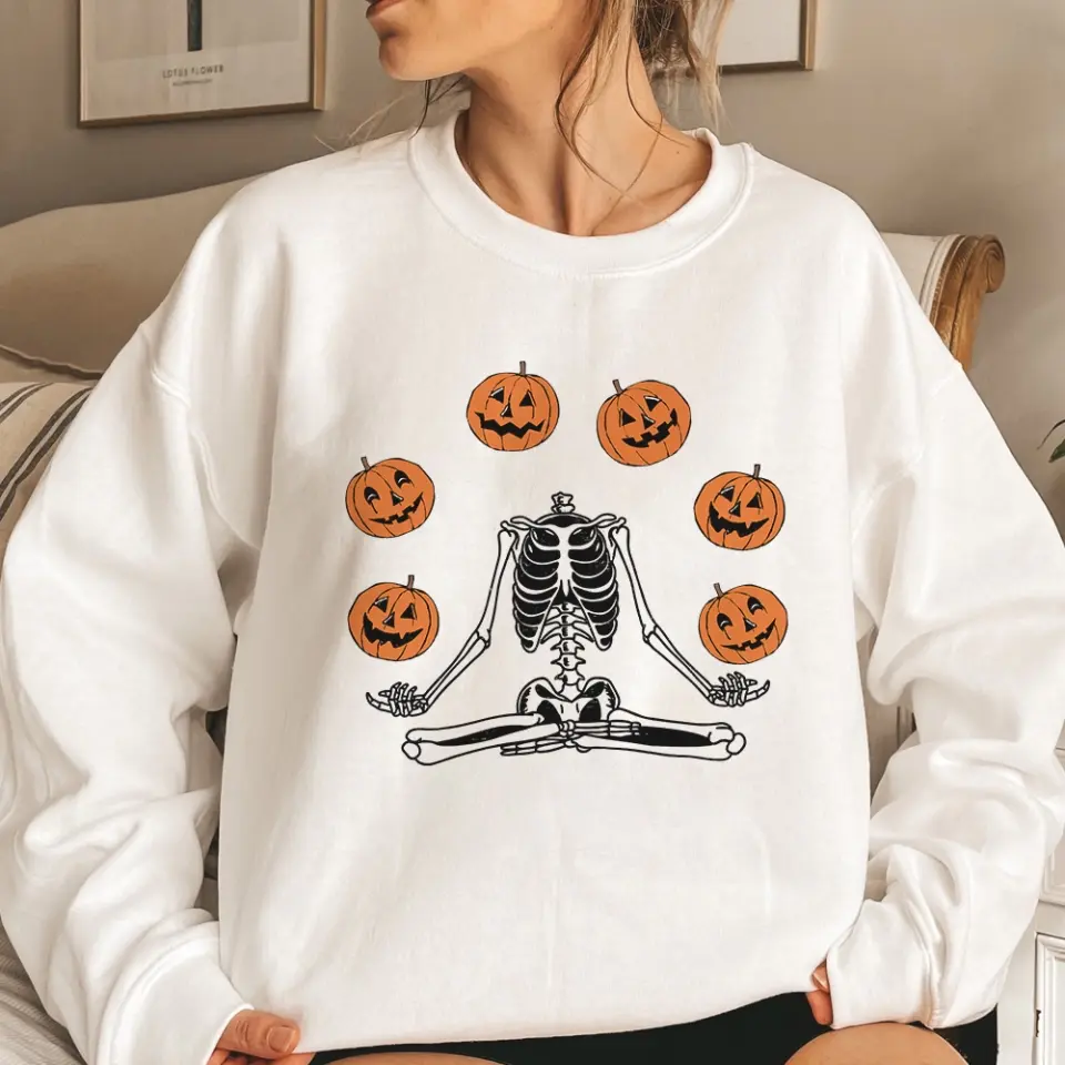 Namaste Pumpkin Skeleton Spooky Shirt - Standard Crew Neck Sweatshirt - Halloween Gift | 307IHPBNTS897 - Image 3