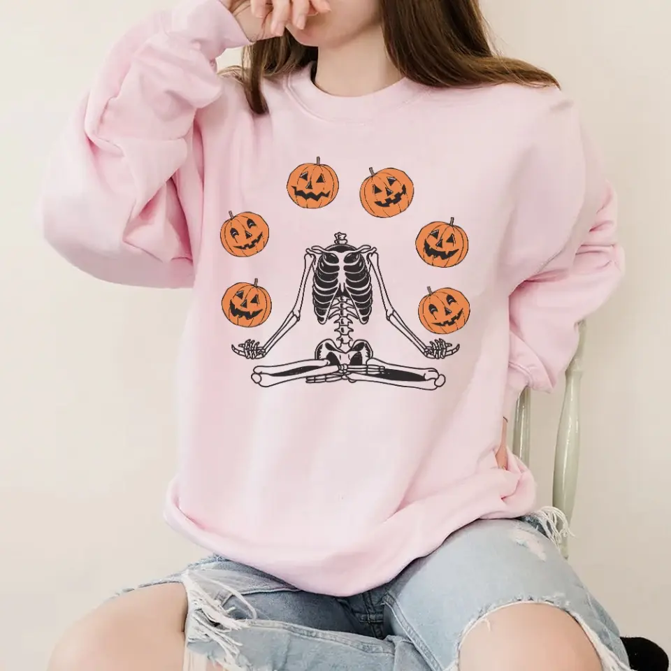 Namaste Pumpkin Skeleton Spooky Shirt - Standard Crew Neck Sweatshirt - Halloween Gift | 307IHPBNTS897 - Image 4