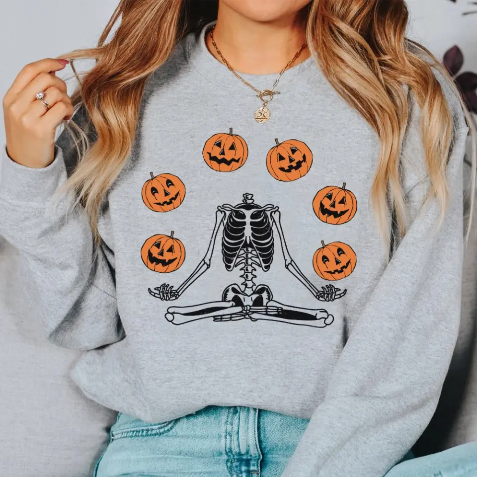 Namaste Pumpkin Skeleton Spooky Shirt - Standard Crew Neck Sweatshirt - Halloween Gift | 307IHPBNTS897 - Image 6