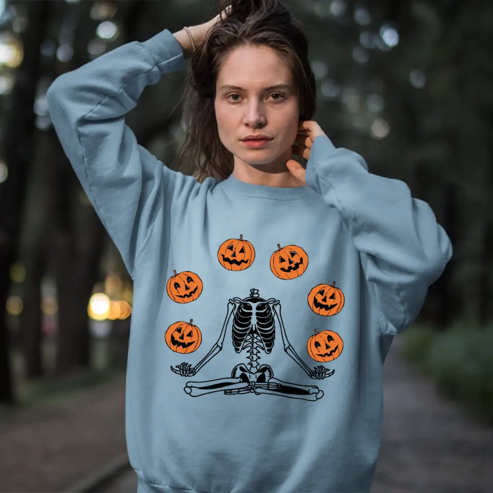 Namaste Pumpkin Skeleton Spooky Shirt - Standard Crew Neck Sweatshirt - Halloween Gift | 307IHPBNTS897 - Image 8