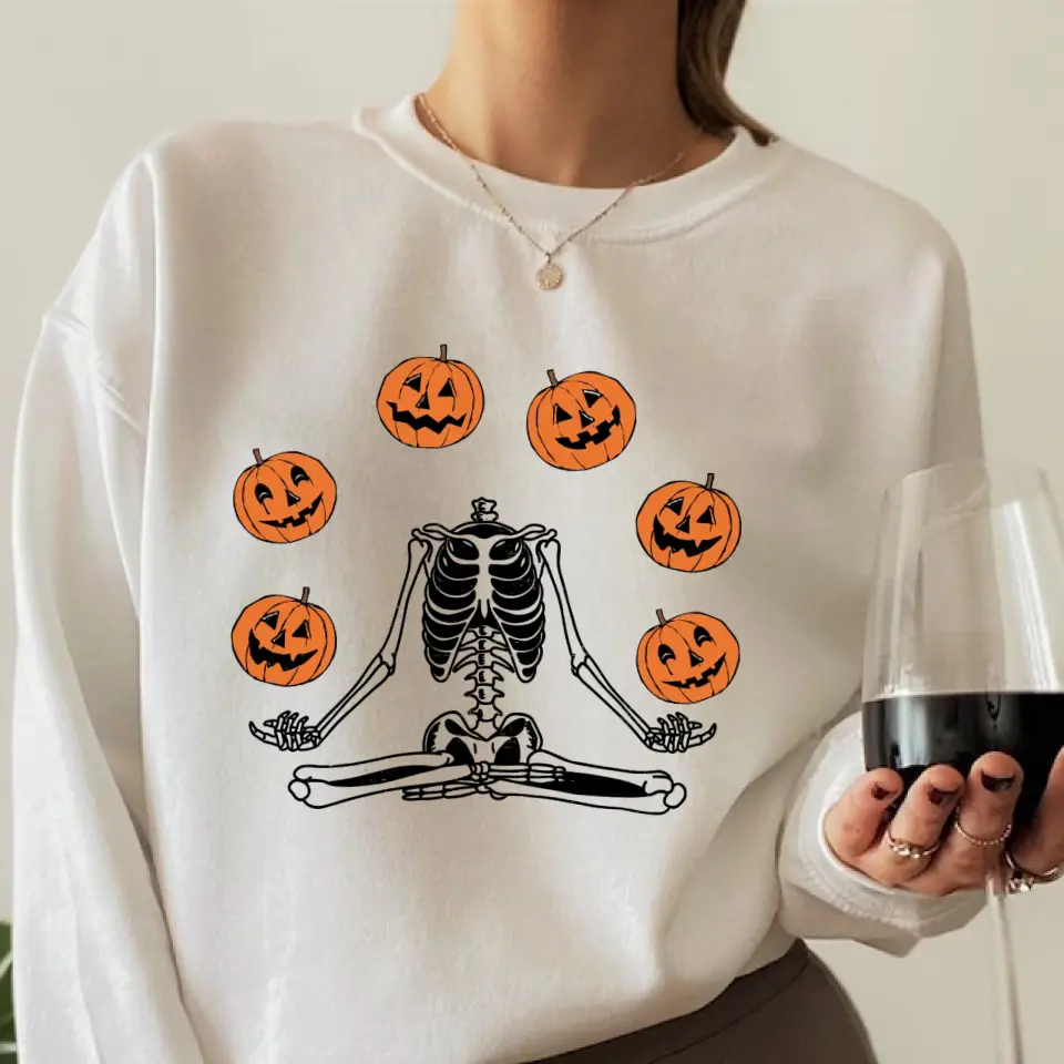 Namaste Pumpkin Skeleton Spooky Shirt - Standard Crew Neck Sweatshirt - Halloween Gift | 307IHPBNTS897 - Image 9