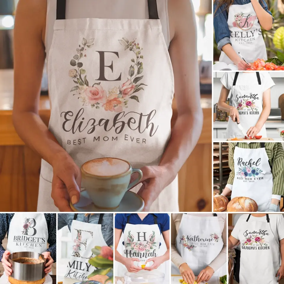 Name And Flower Design Personalized Apron Gift for Chef - Image 9