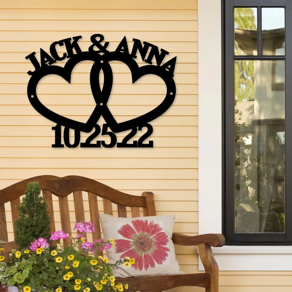 Personalized Valentine Gifts - Custom Name & Date Cut Personalized Metal Sign Anniversary Gift For Couple - Image 4