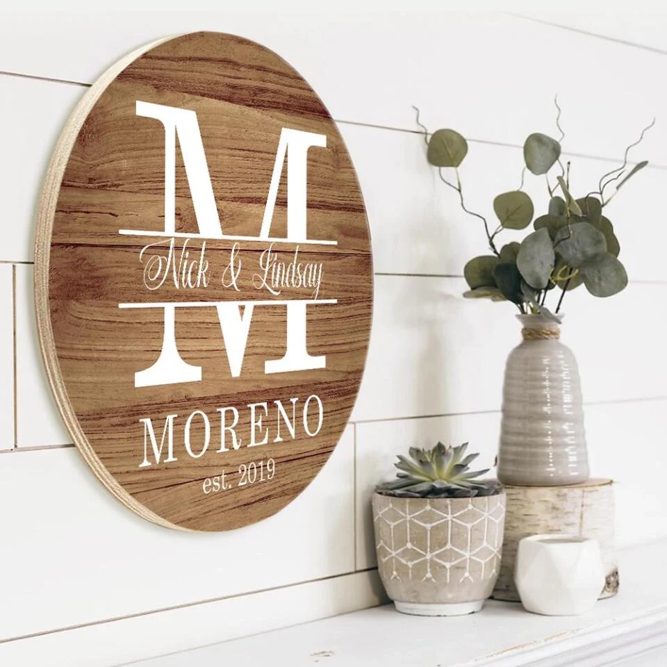 Couple Wooden Sign Name With Amazing Font Style - Personalized Round Wooden Sign - Anniversary Gift For Him - Image 6