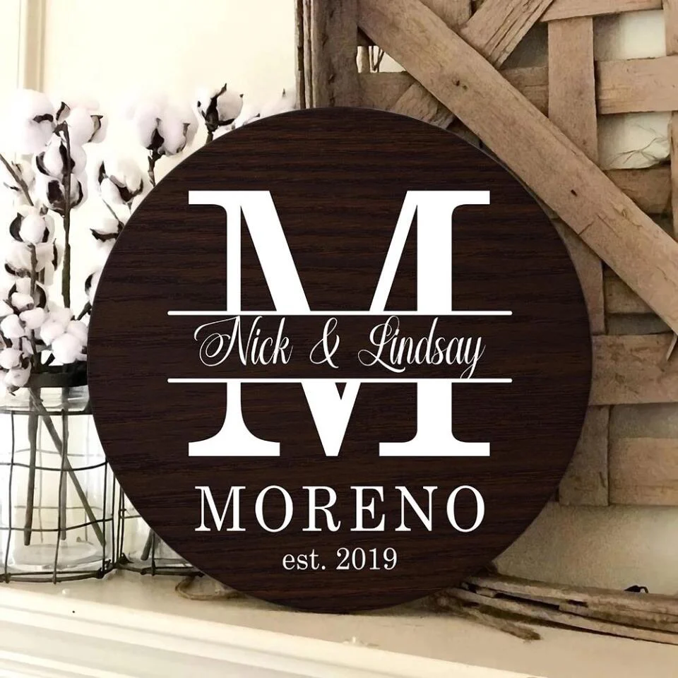 Couple Wooden Sign Name With Amazing Font Style - Personalized Round Wooden Sign - Anniversary Gift For Him - Image 9
