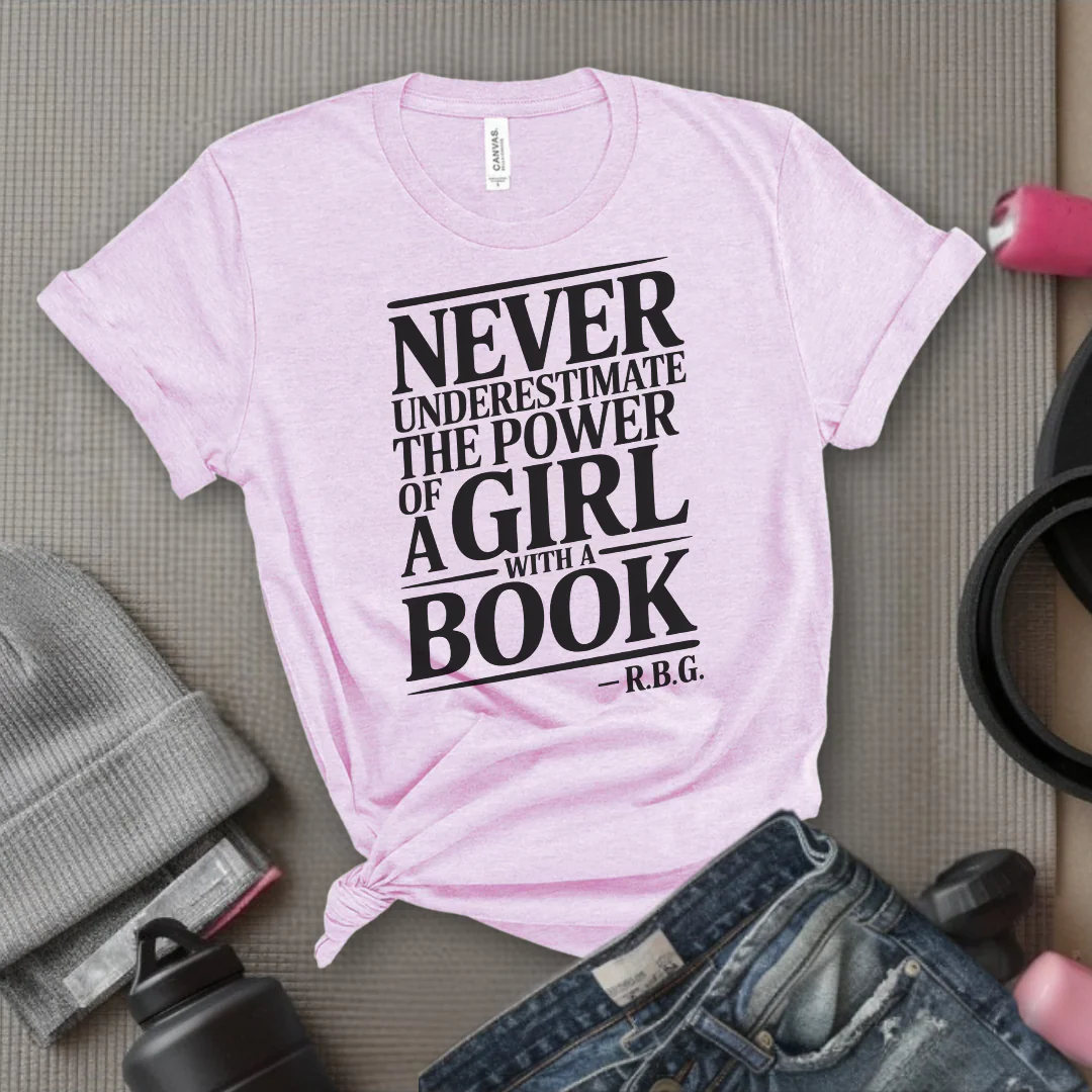 Never Underestimate The Power Of a Girl With a Book v2 - Women Empower Feminist Tee - Bella Canvas 3001 - Image 10