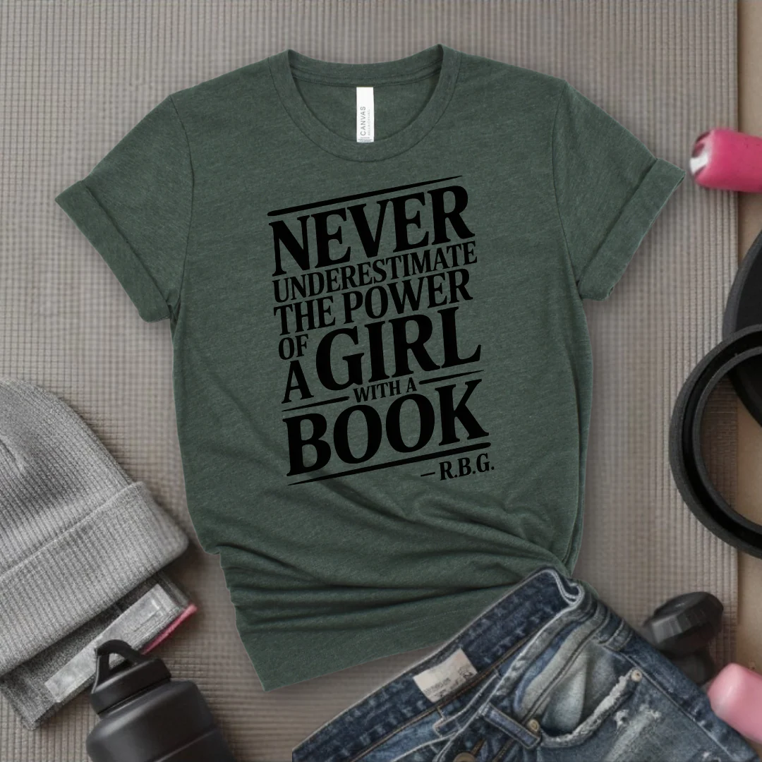 Never Underestimate The Power Of a Girl With a Book v2 - Women Empower Feminist Tee - Bella Canvas 3001 - Image 2