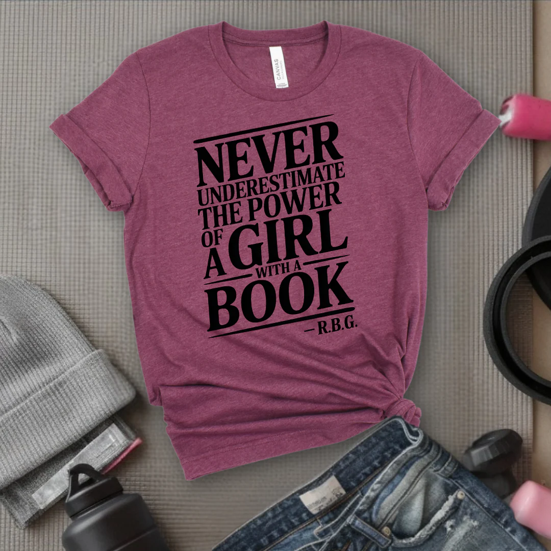 Never Underestimate The Power Of a Girl With a Book v2 - Women Empower Feminist Tee - Bella Canvas 3001 - Image 3