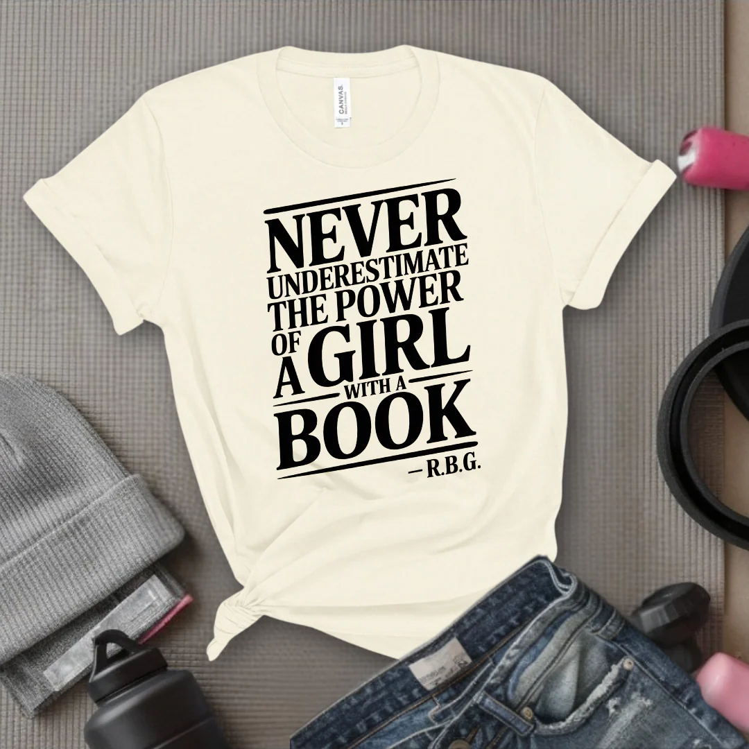 Never Underestimate The Power Of a Girl With a Book v2 - Women Empower Feminist Tee - Bella Canvas 3001 - Image 5