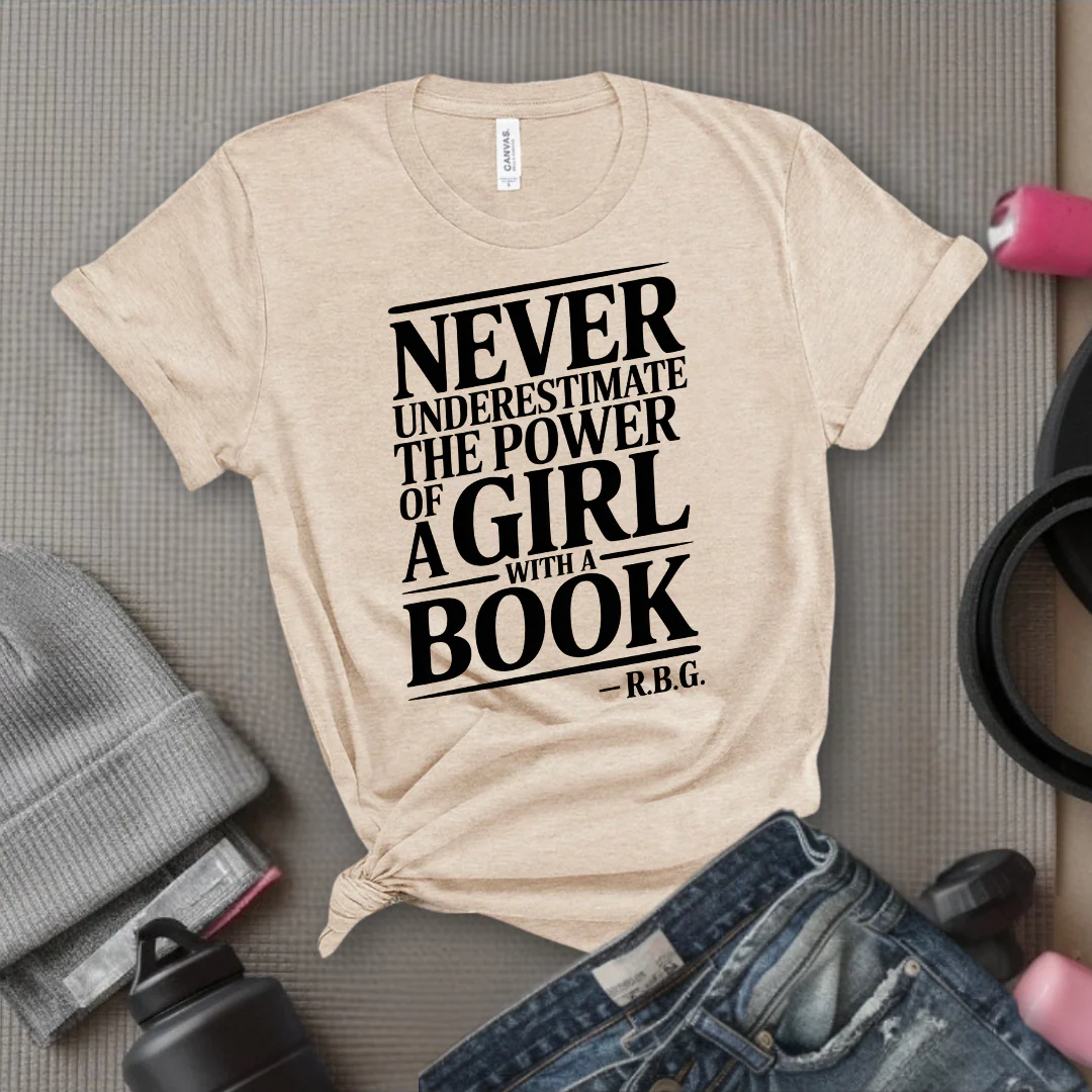 Never Underestimate The Power Of a Girl With a Book v2 - Women Empower Feminist Tee - Bella Canvas 3001 - Image 7