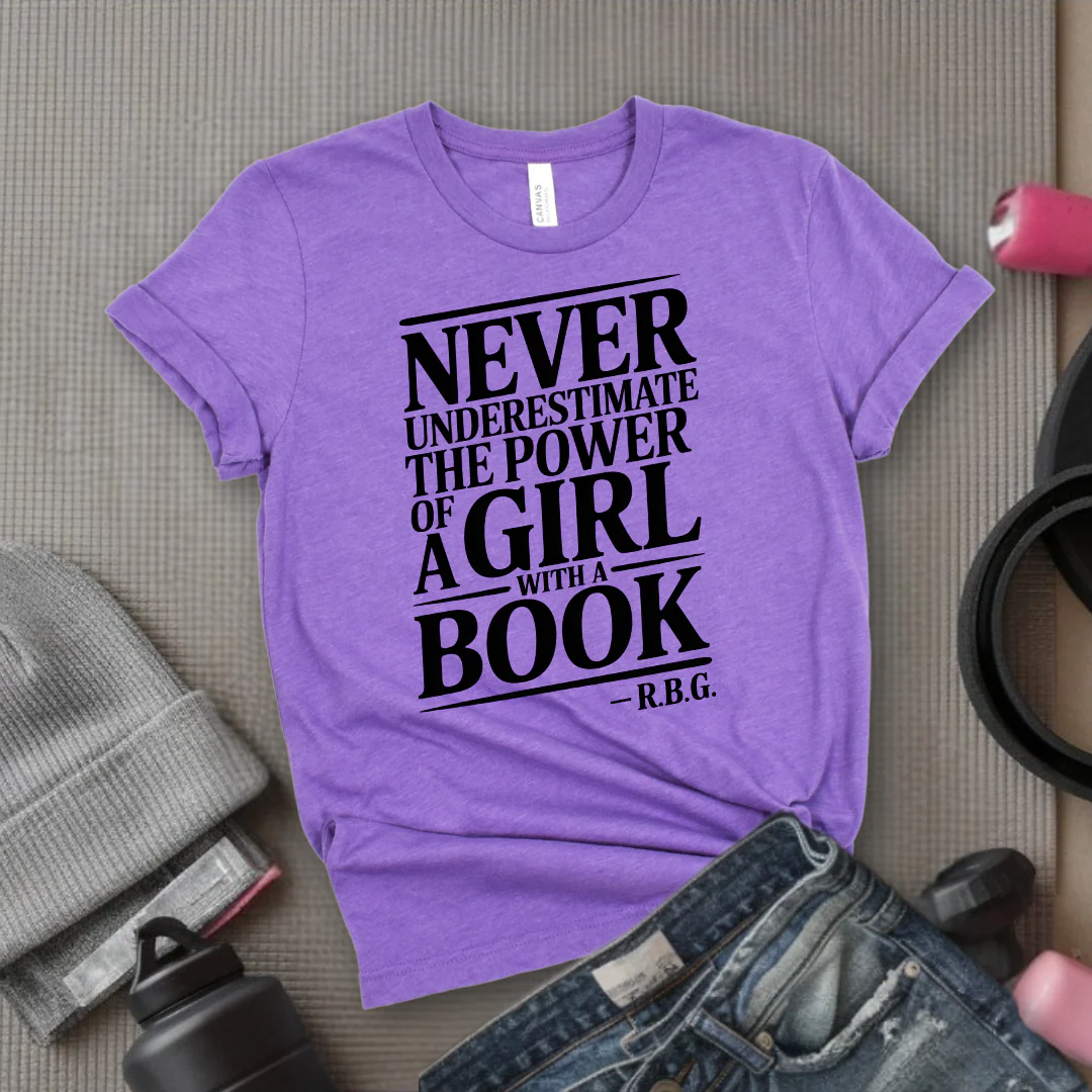 Never Underestimate The Power Of a Girl With a Book v2 - Women Empower Feminist Tee - Bella Canvas 3001 - Image 8