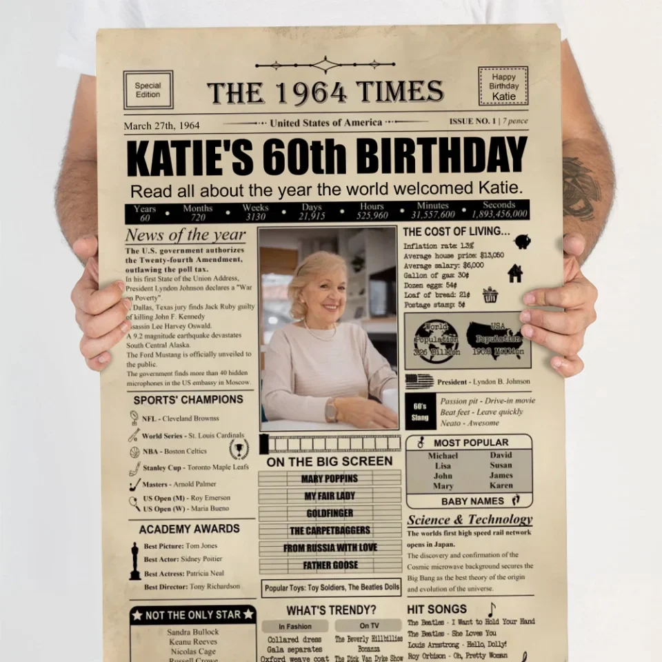 The 1964 Times Birthday Newspaper - Poster Canvas - Personalized Birthday Gift for Men Women - Image 10
