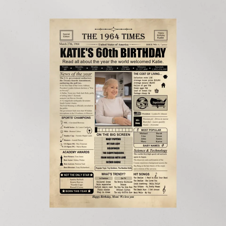 The 1964 Times Birthday Newspaper - Poster Canvas - Personalized Birthday Gift for Men Women - Image 11