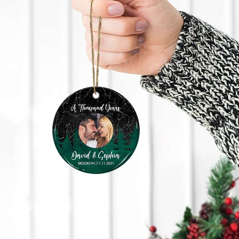 Night Star Map, Custom Favorite Song & Photo - Personalized Ceramic Ornament - Image 6