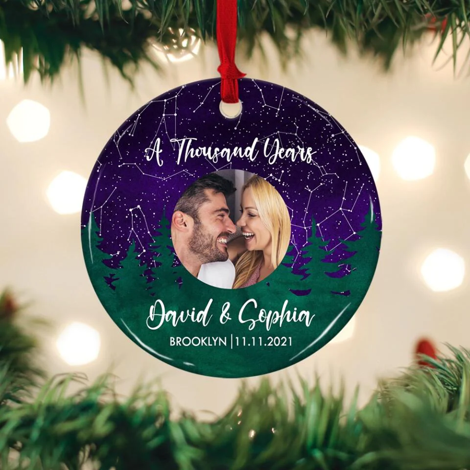 Night Star Map, Custom Favorite Song & Photo - Personalized Ceramic Ornament - Image 7
