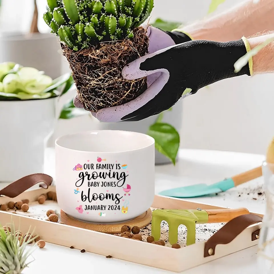 Our Family Is Growing Blooms, Personalized Ceramic Plant Pot, Gift For New Mom Pregnant Wife | 310IHPNPPO1057 - Image 6