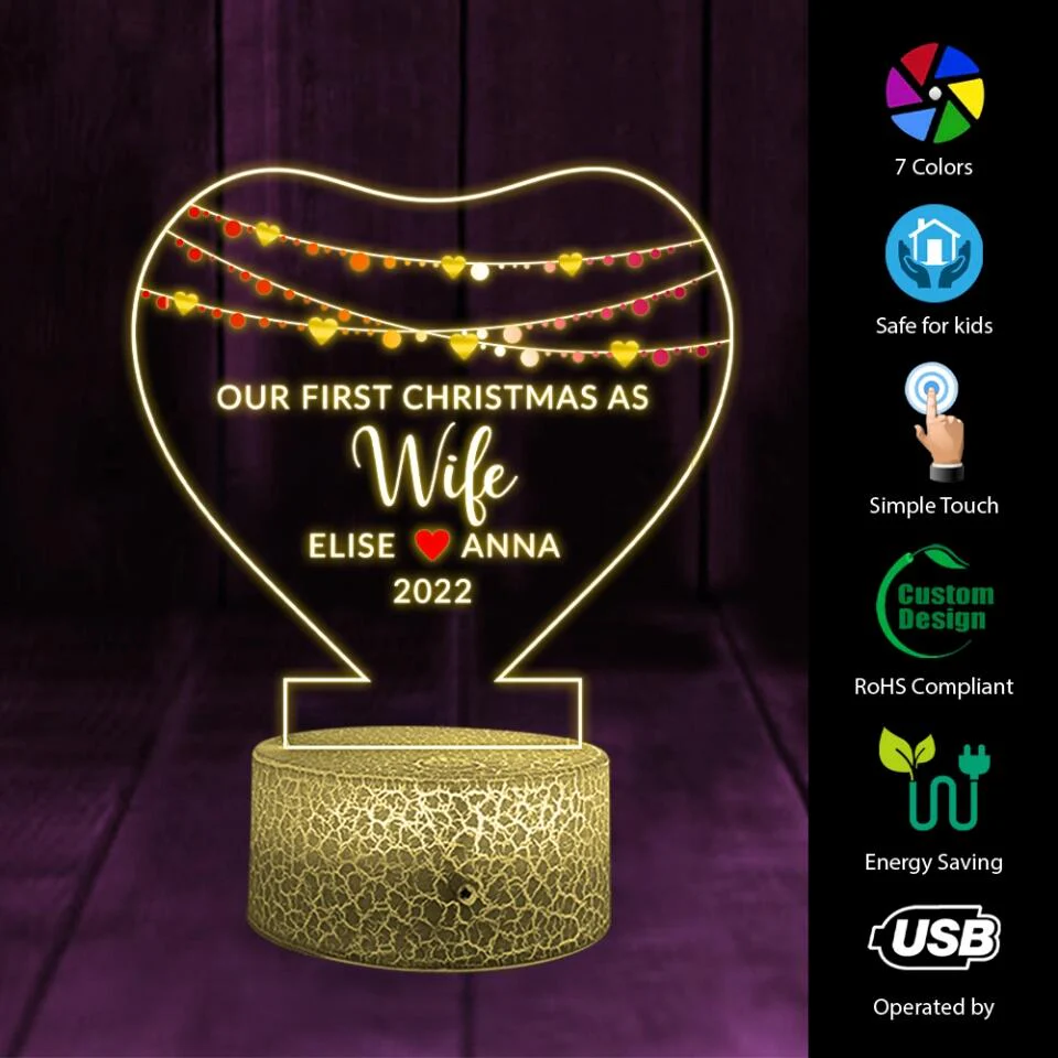 Our First Christmas as Husband/Wife - Personalized Night Light - Christmas Gift - Image 6