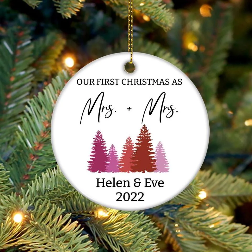 Our First Christmas As Mrs And Mrs Custom Ornament Christmas Gift For Lesbian Couple - Image 4