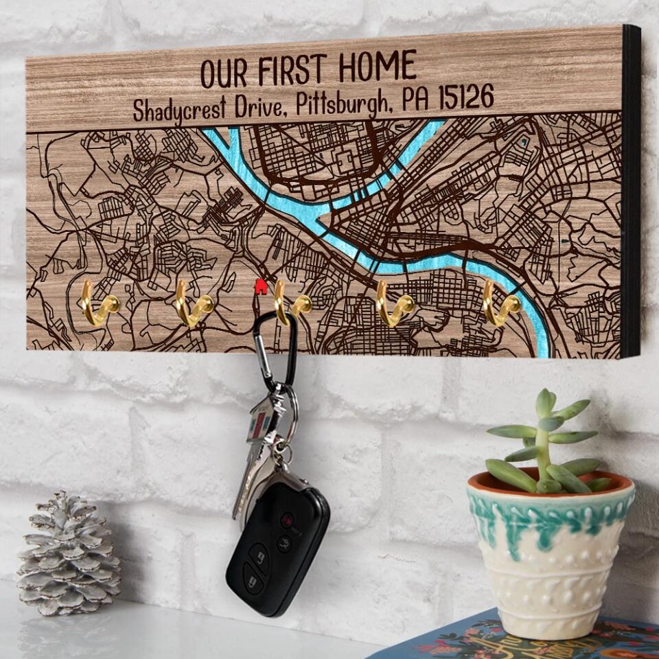 Personalized Valentine Gifts - Our First Home - Personalized Map Key Holder - Image 8