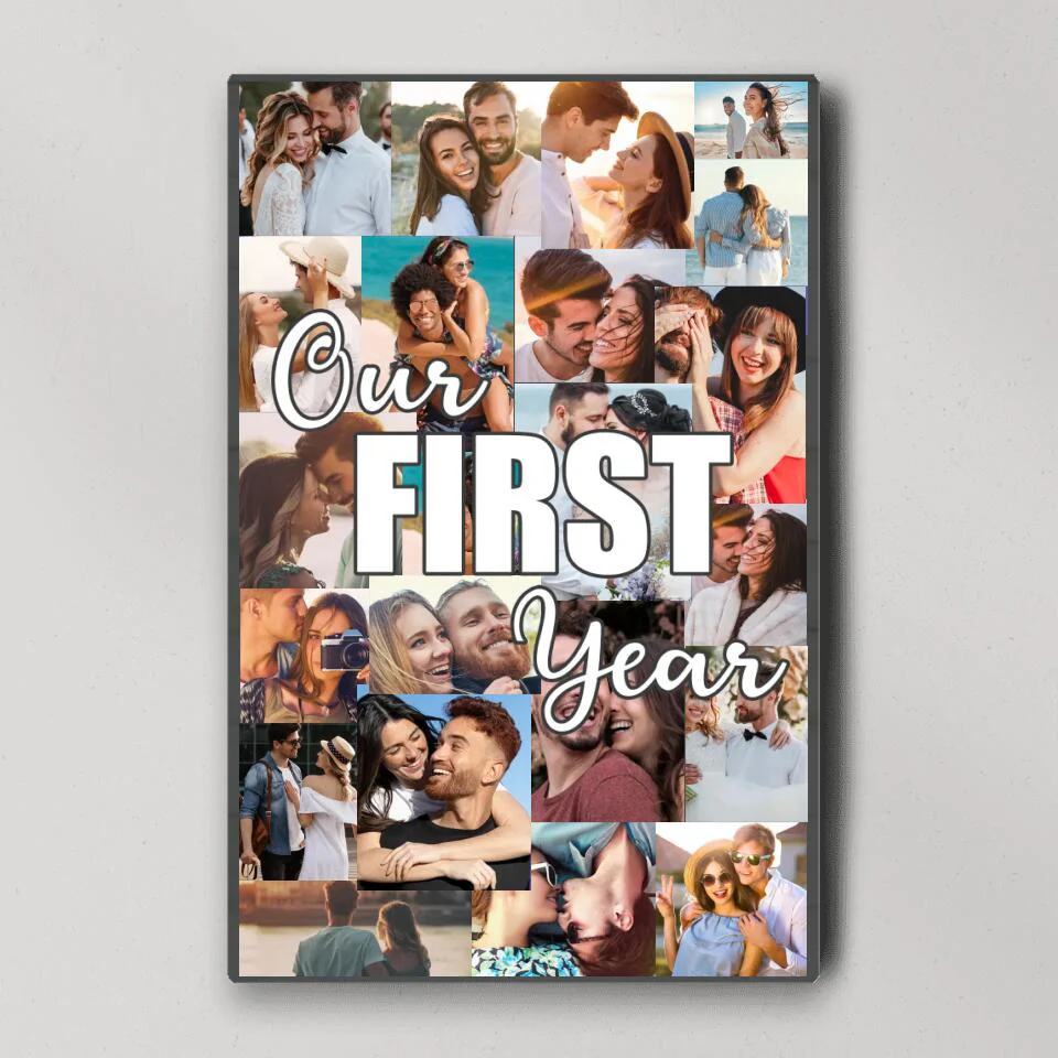 Our First Year Photo Collage Custom Canvas Poster 1 Year Anniversary Gift For Couples