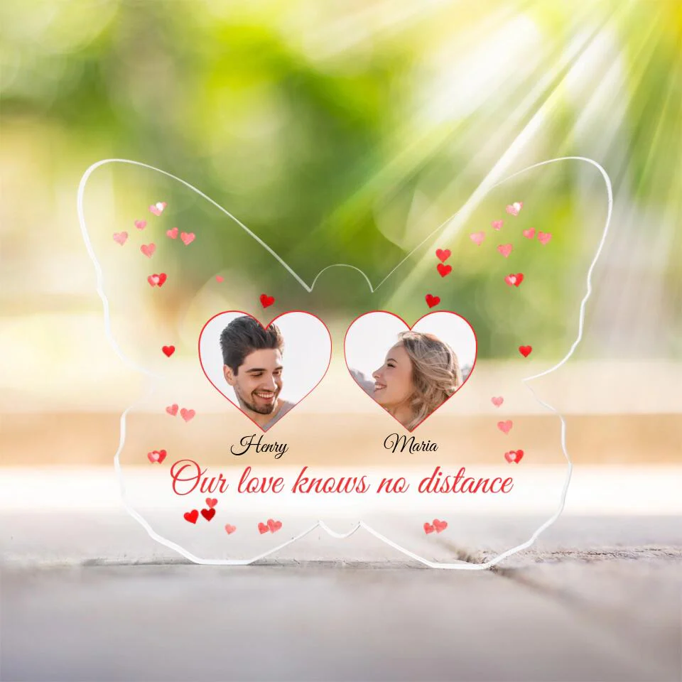 Our Love Knows No Distance - Personalized Butterfly Acrylic Plaque - Long Distance Gift For Couples - Image 3