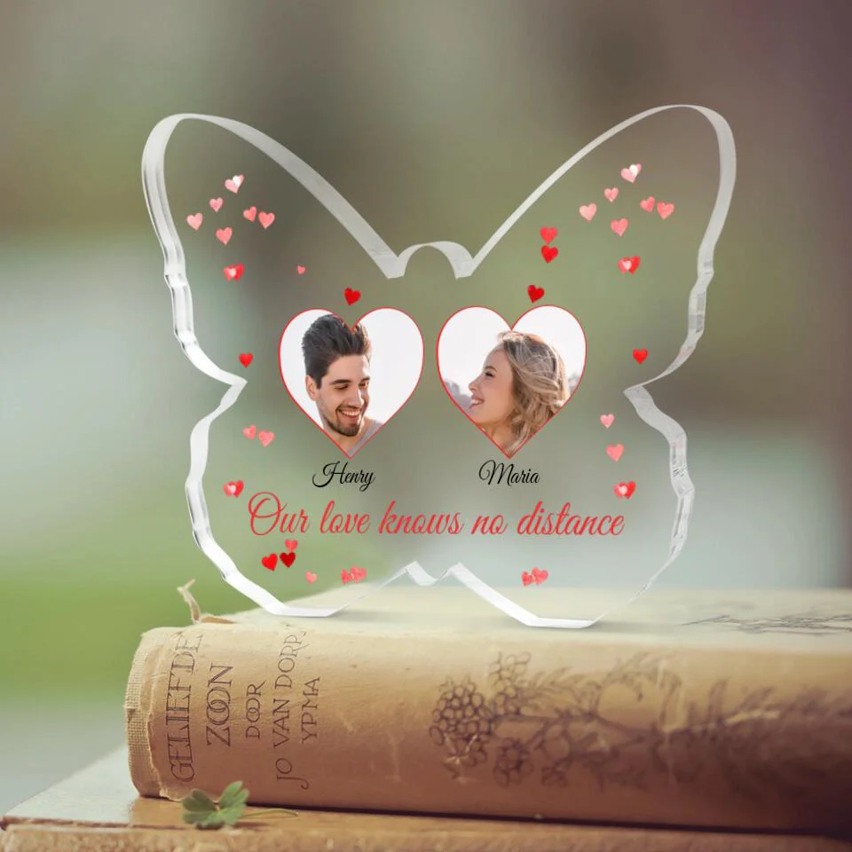 Our Love Knows No Distance - Personalized Butterfly Acrylic Plaque - Long Distance Gift For Couples - Image 4