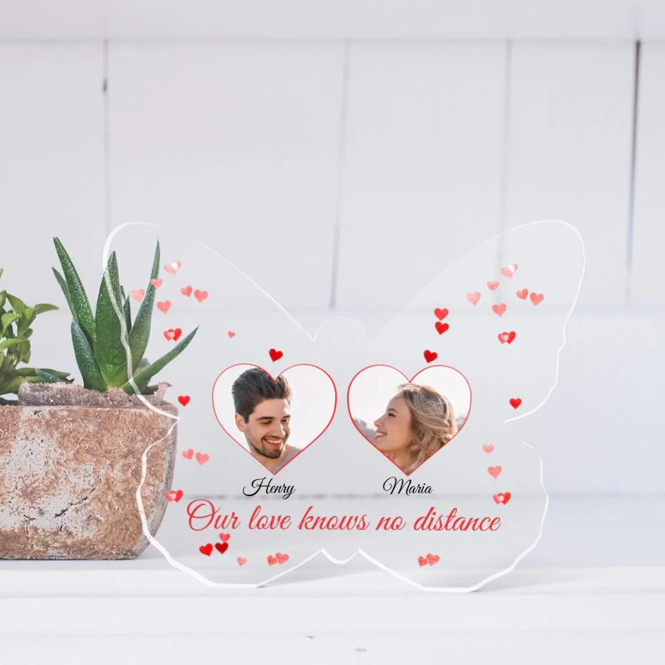Our Love Knows No Distance - Personalized Butterfly Acrylic Plaque - Long Distance Gift For Couples - Image 5