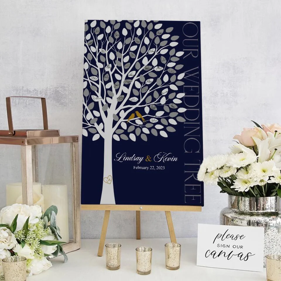 Our Wedding Tree Wedding Guest Book - Custom Canvas Poster - Newlywed Gift For Couples - Image 15