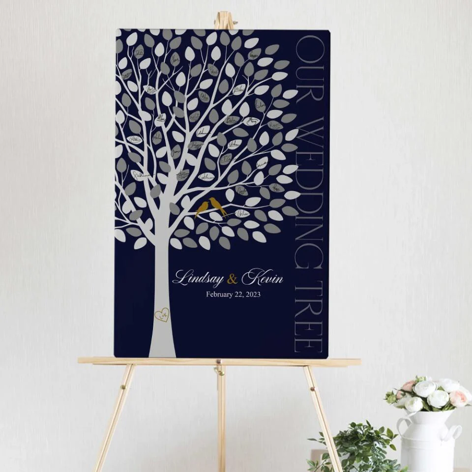 Our Wedding Tree Wedding Guest Book - Custom Canvas Poster - Newlywed Gift For Couples - Image 8