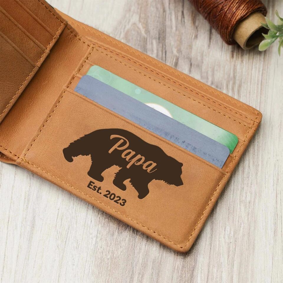 Papa Bear Est, New Dad, First Father's Day Gift for Papa, Engraved Leather Wallet, Money Holder - Image 5