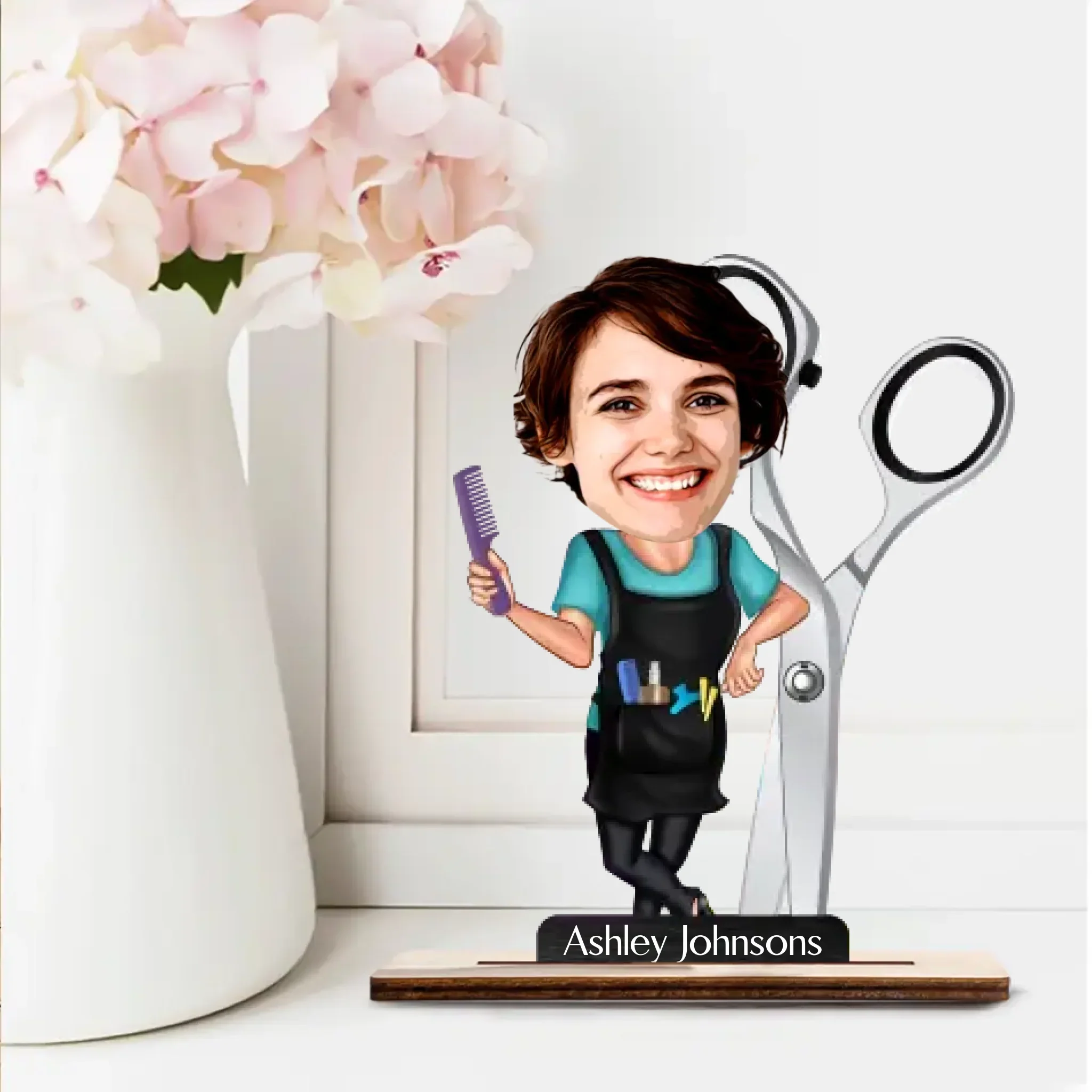 Personalized 3D Wooden Cartooned Hairdresser, Custom Wooden Plaque, Gift For Barber, Hair Stylist | 312IHPLNWP13458 - Image 2
