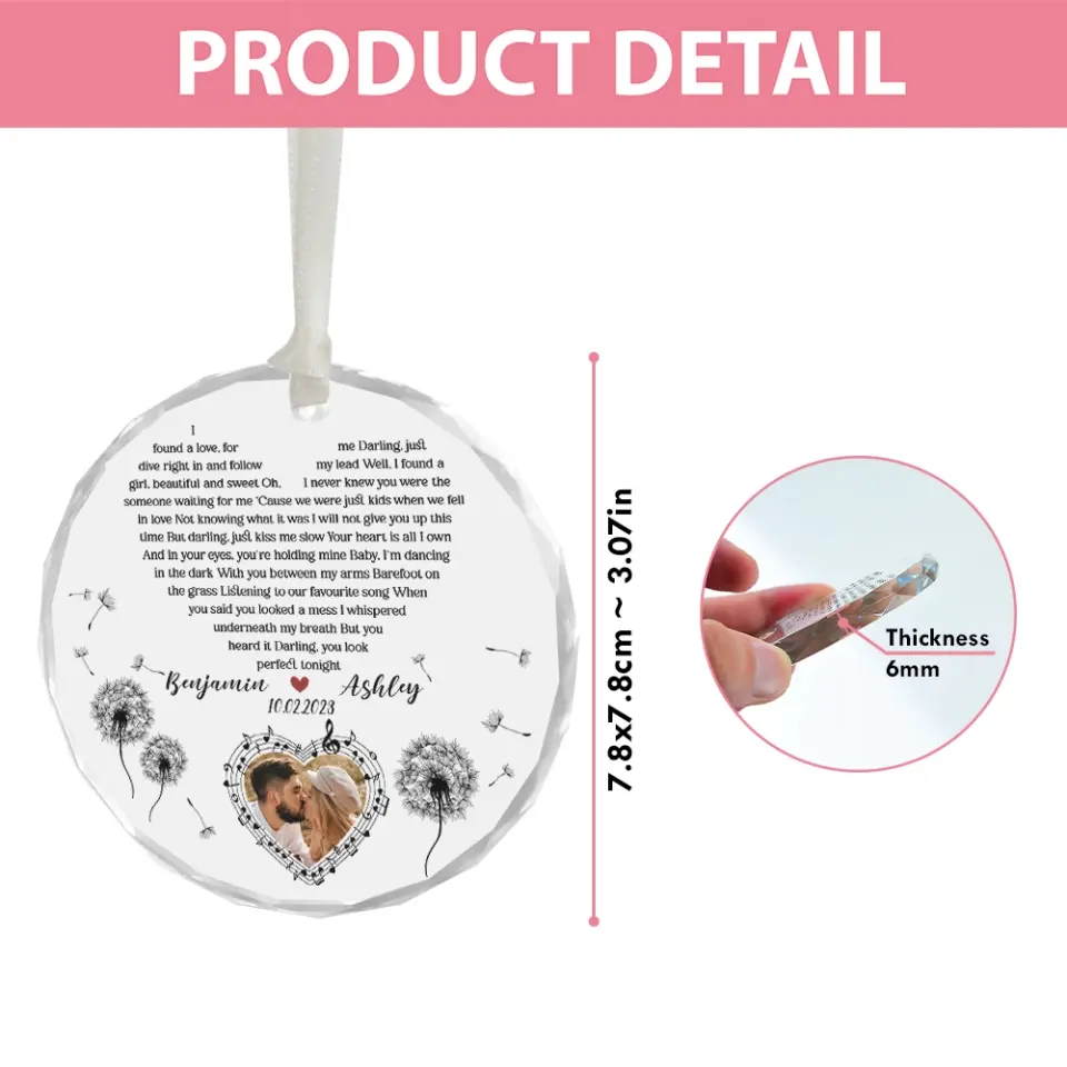 Personalized Acrylic Song Lyrics With Photo, Glass Ornament, Christmas Gifts For Couple| 309IHPBNOR1039 - Image 7