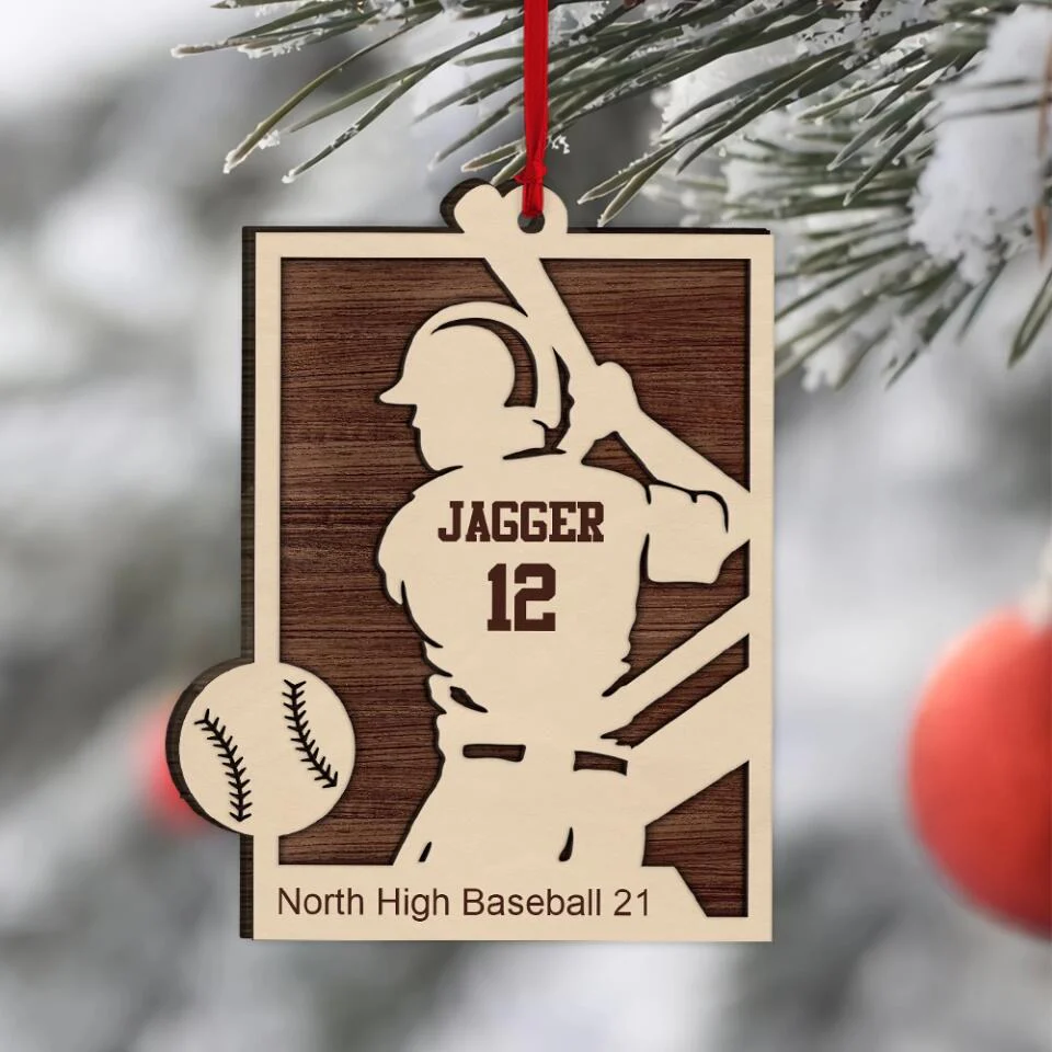 Personalized Baseball Player Name & Shirt's Number 2 Layered Wooden Ornament - Image 10