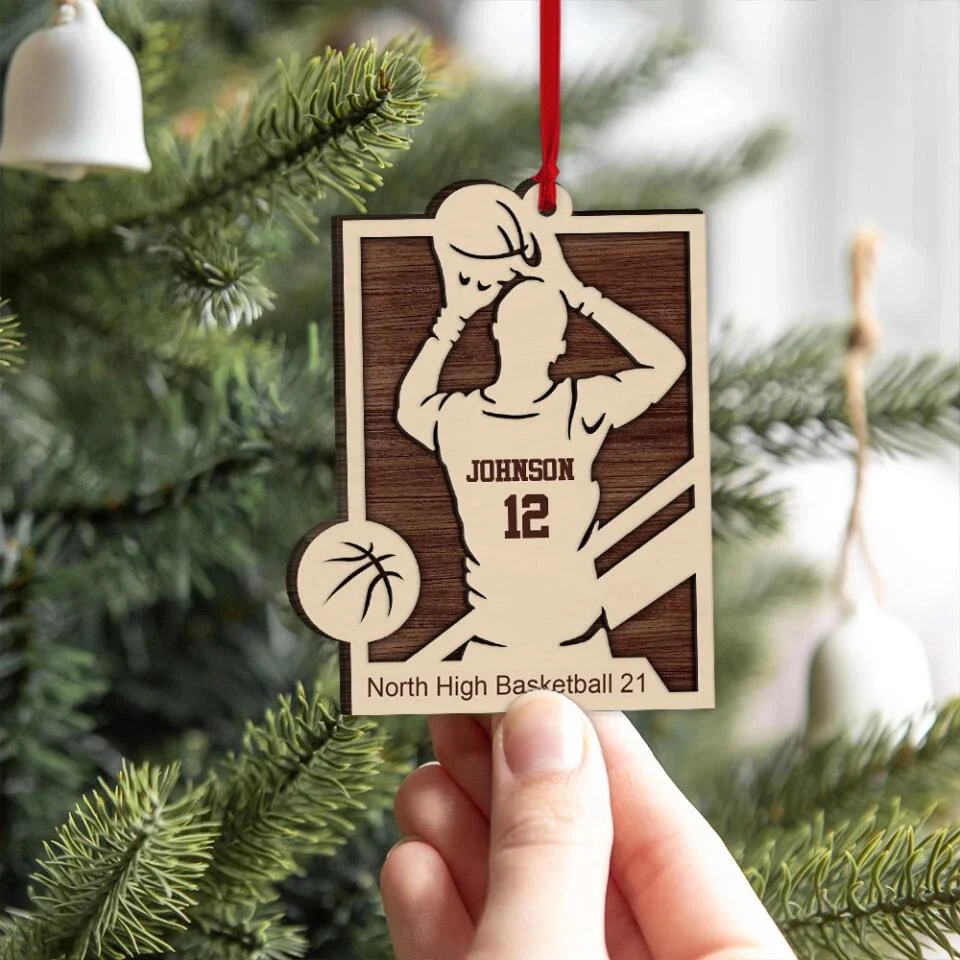 Personalized Baseball Player Name & Shirt's Number 2 Layered Wooden Ornament - Image 4