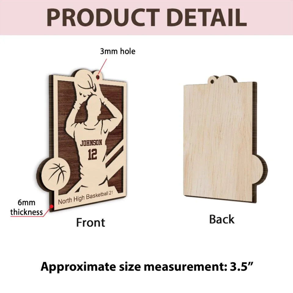 Personalized Baseball Player Name & Shirt's Number 2 Layered Wooden Ornament - Image 5