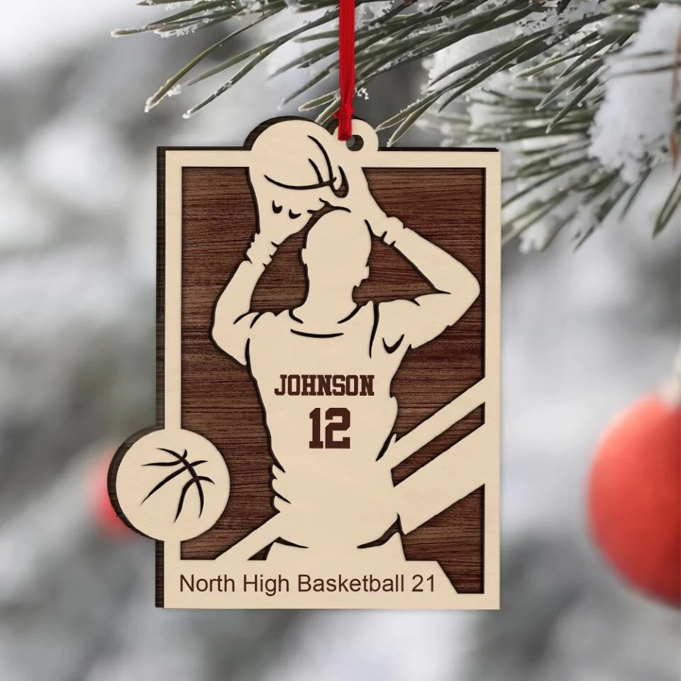 Personalized Baseball Player Name & Shirt's Number 2 Layered Wooden Ornament - Image 7