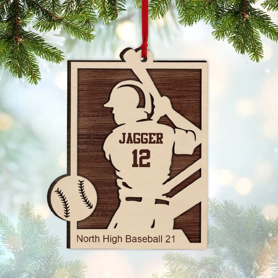 Personalized Baseball Player Name & Shirt's Number 2 Layered Wooden Ornament - Image 9