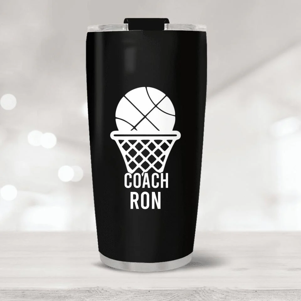 Personalized Basketball Coach Stainless Steel Tumbler - Appreciation Gift for Basketball Coach - Image 3
