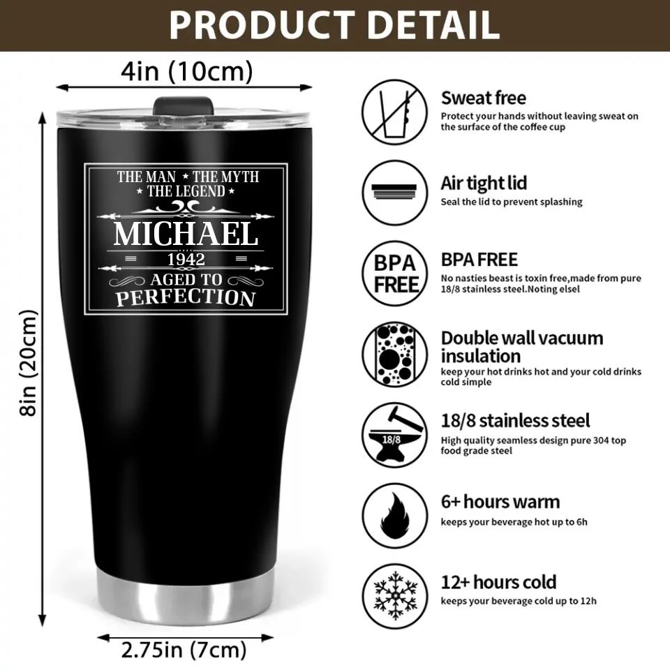 Personalized Birthday Gift for Men, The Man The Myth The Legend, Aged to Perfection, Custom 30oz Curved Tumbler - Image 5