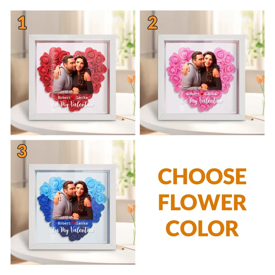 Personalized Cartoon Photo Style - Custom Upload Image Heart Flower Shadow Box - Anniversary, Valentine's Day Gift for Couples - Image 5