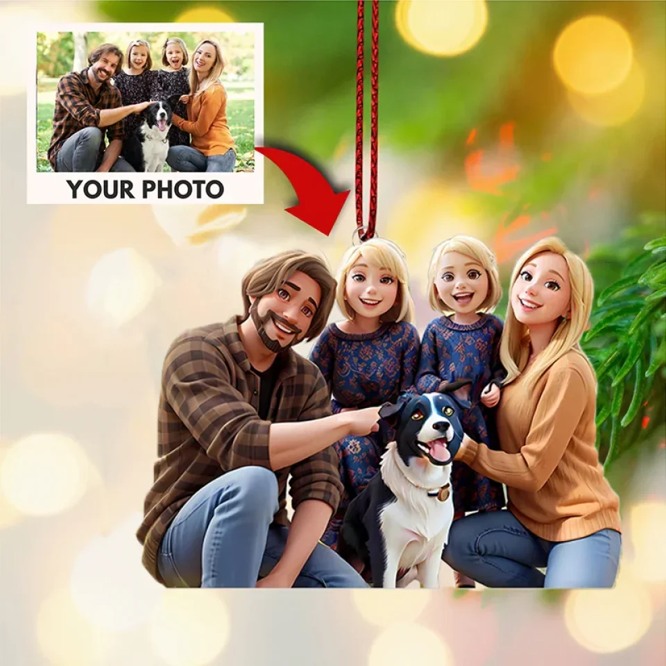 Personalized Cartoon Portrait Christmas Ornament - Custom Upload Image Remove Background - Gift for Family, Friends