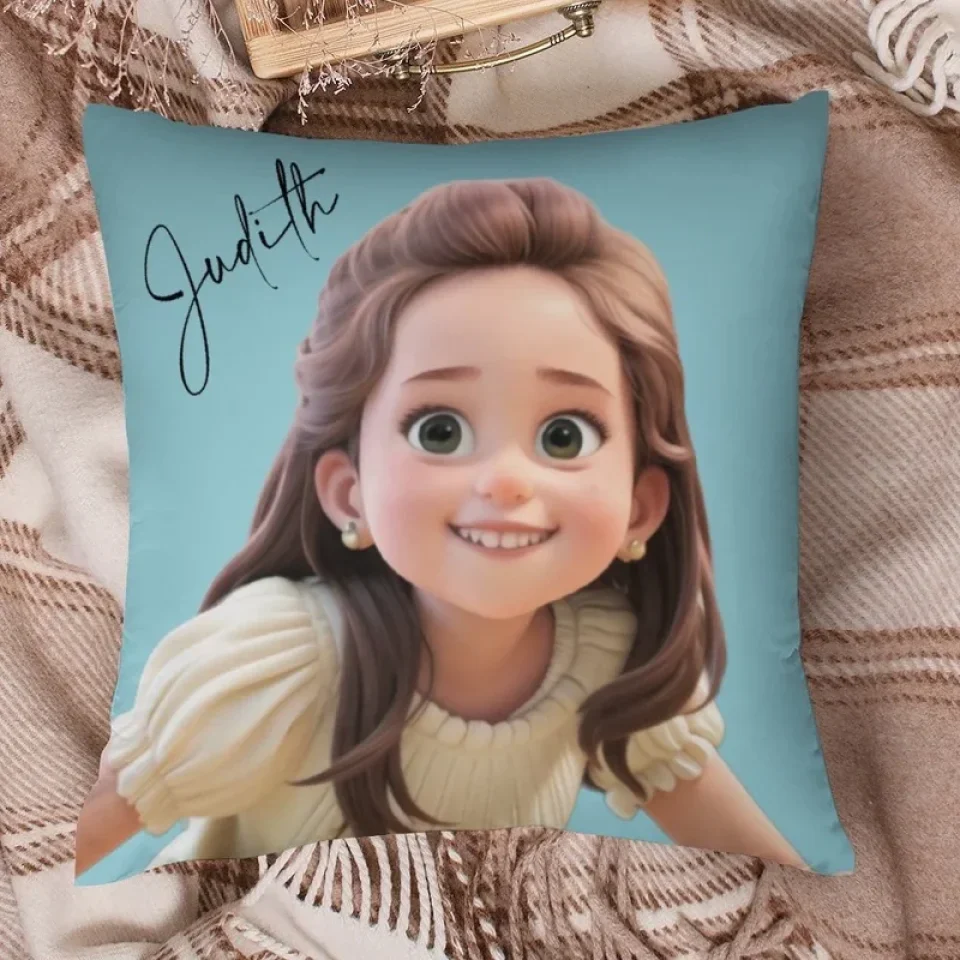 Personalized Cartoon Style - Custom Photo Square Pillow - Cute Gift for Daughter, Son