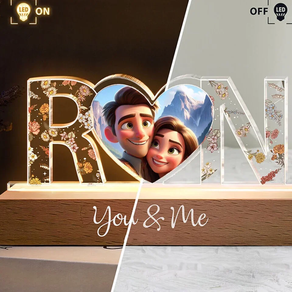 Personalized Valentine Gifts For Him/Her - Cartoon Style Name Night Light - Birthday Month Flower - Gifts for Couples - Image 4