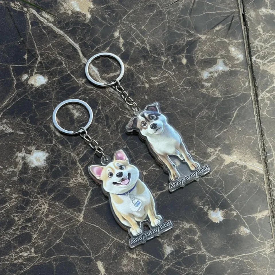 Personalized Cartoon Style Pet Photo Keychain - Custom Upload Image Acrylic Keychain - Gift for Pet, Dog, Cat Lovers - Image 6