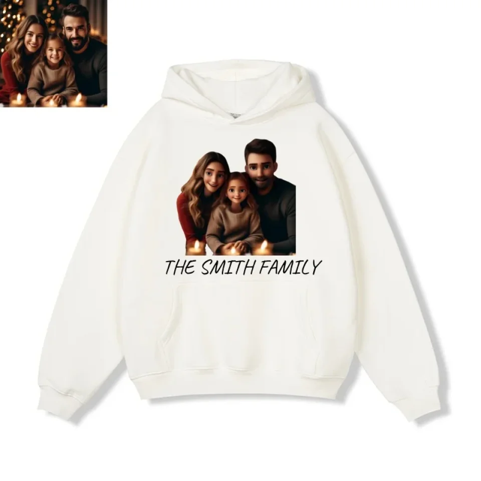 Personalized Cartoon Style Hoodie - Custom Upload Image - Gift for Couples, Family