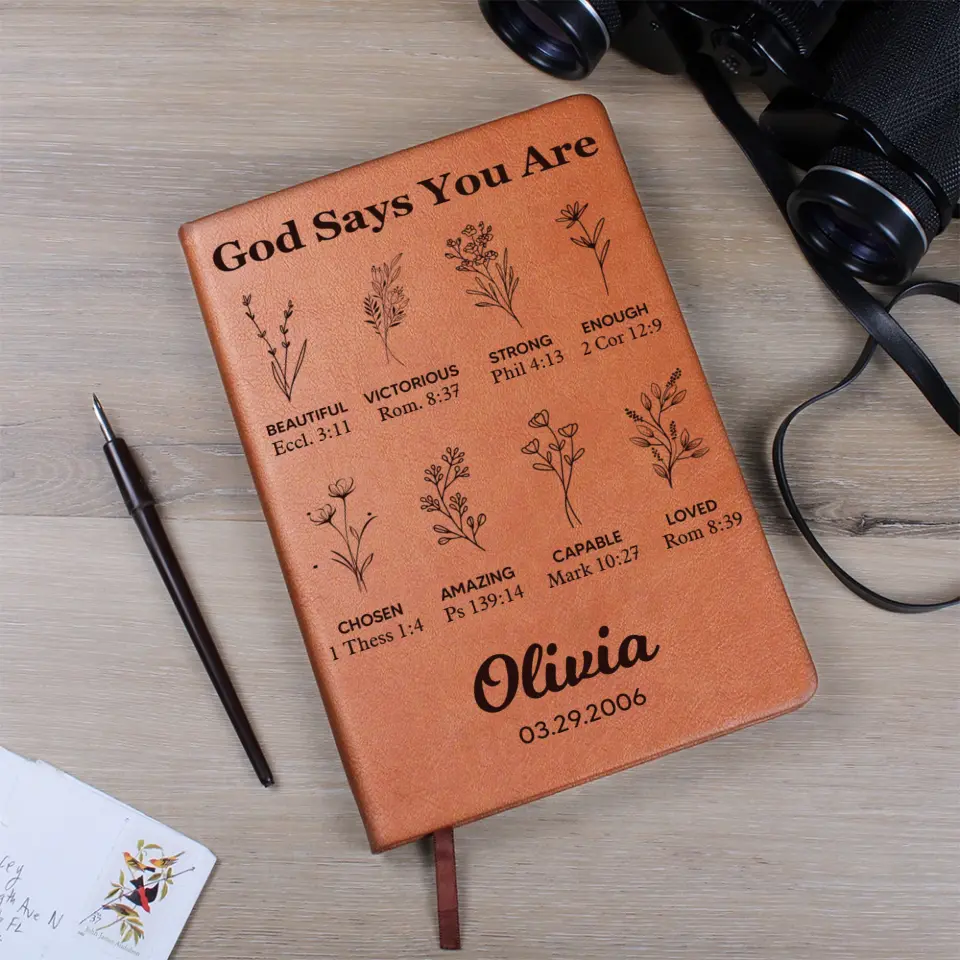 Personalized Christian Birthday Gift for Girls Women God Says You Are Leather Journal - Image 2