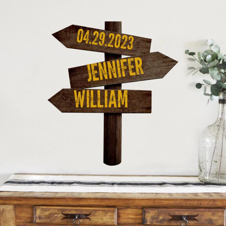 Couple Wooden Sign Personalized Valentine Gifts - Personalized Couple Name & Date - Wood Direction Sign - Custom Shape Wooden Sign - Image 2