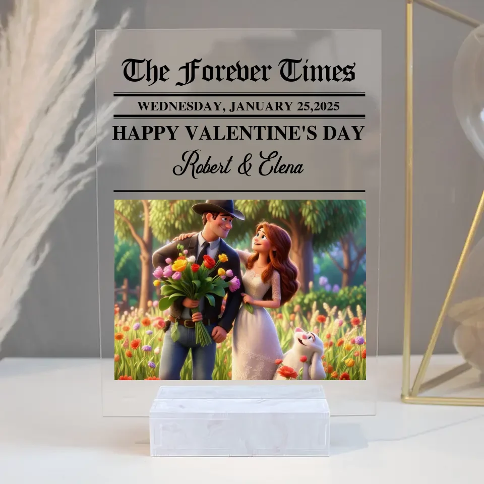 Personalized Valentine Gifts - Personalized Couple Newspaper Acrylic Plaque - Custom Photo Cartoon Style Plaque - Anniversary, Valentine's Day Gift - Couple Gifts - Image 2