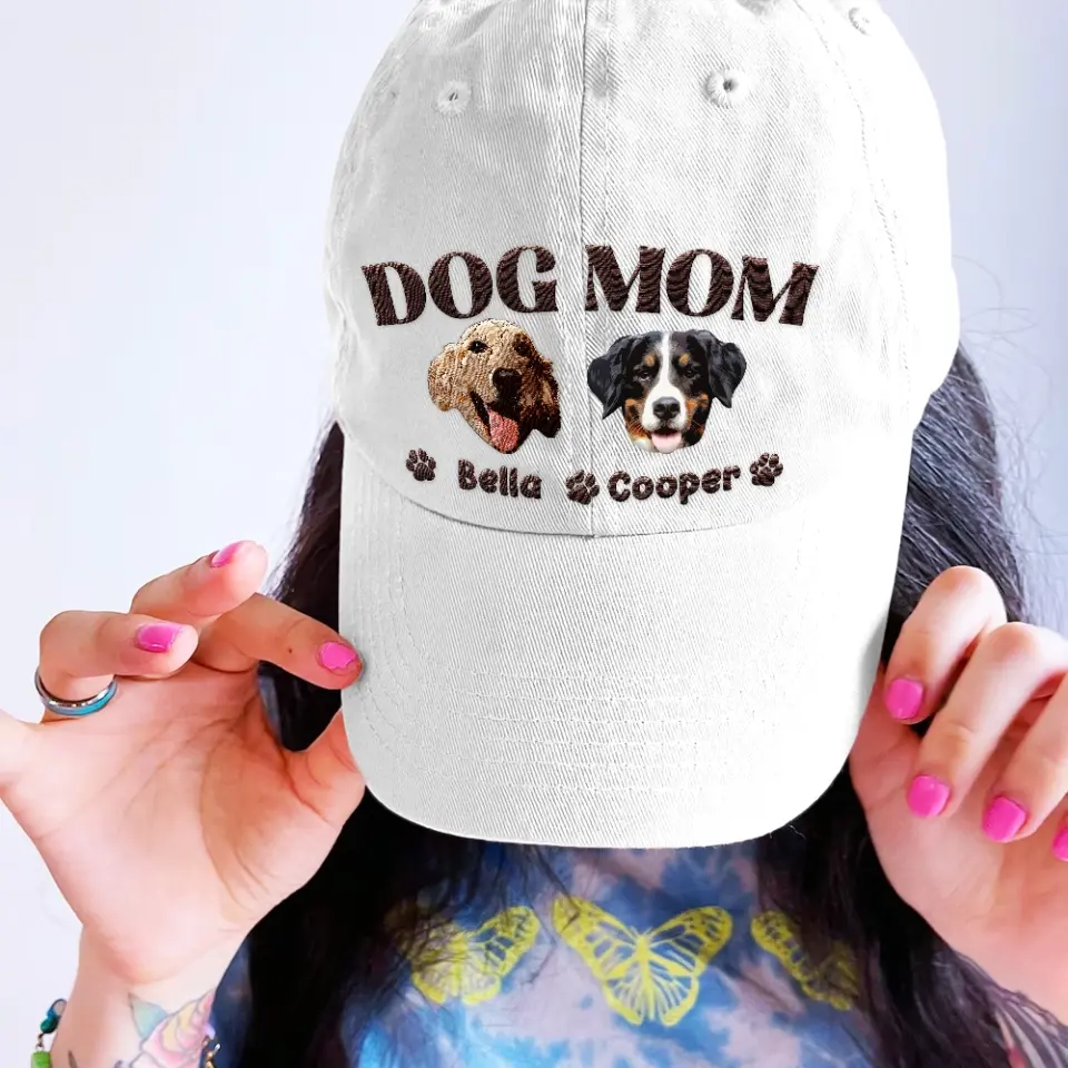 Personalized Dog Face with Name Gift for Dog Mom Embroidered Cap - Image 3